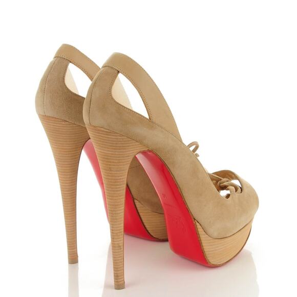 NEW LOUBOUTIN MALEVA 150 PLATFORM PEEP TOE BEIGE SUEDE MESH BOW PUMPS 41.5 11 - Picture 5 of 13